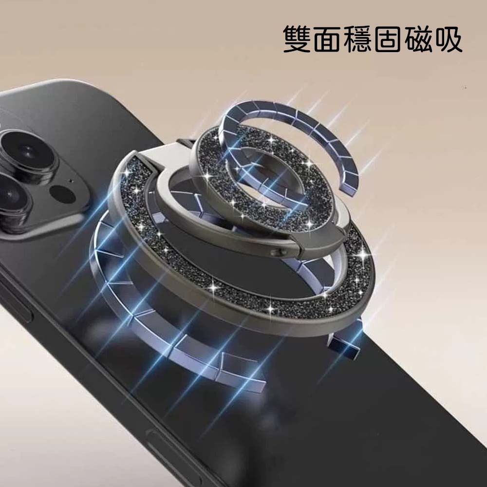 山水之寶｜磁吸指環手機支架/雙面雙環設計＆三軸摺疊＆鋅合金材質＆手機立架＆MagSafe磁吸／附贈磁吸貼片/引磁片-細節圖3