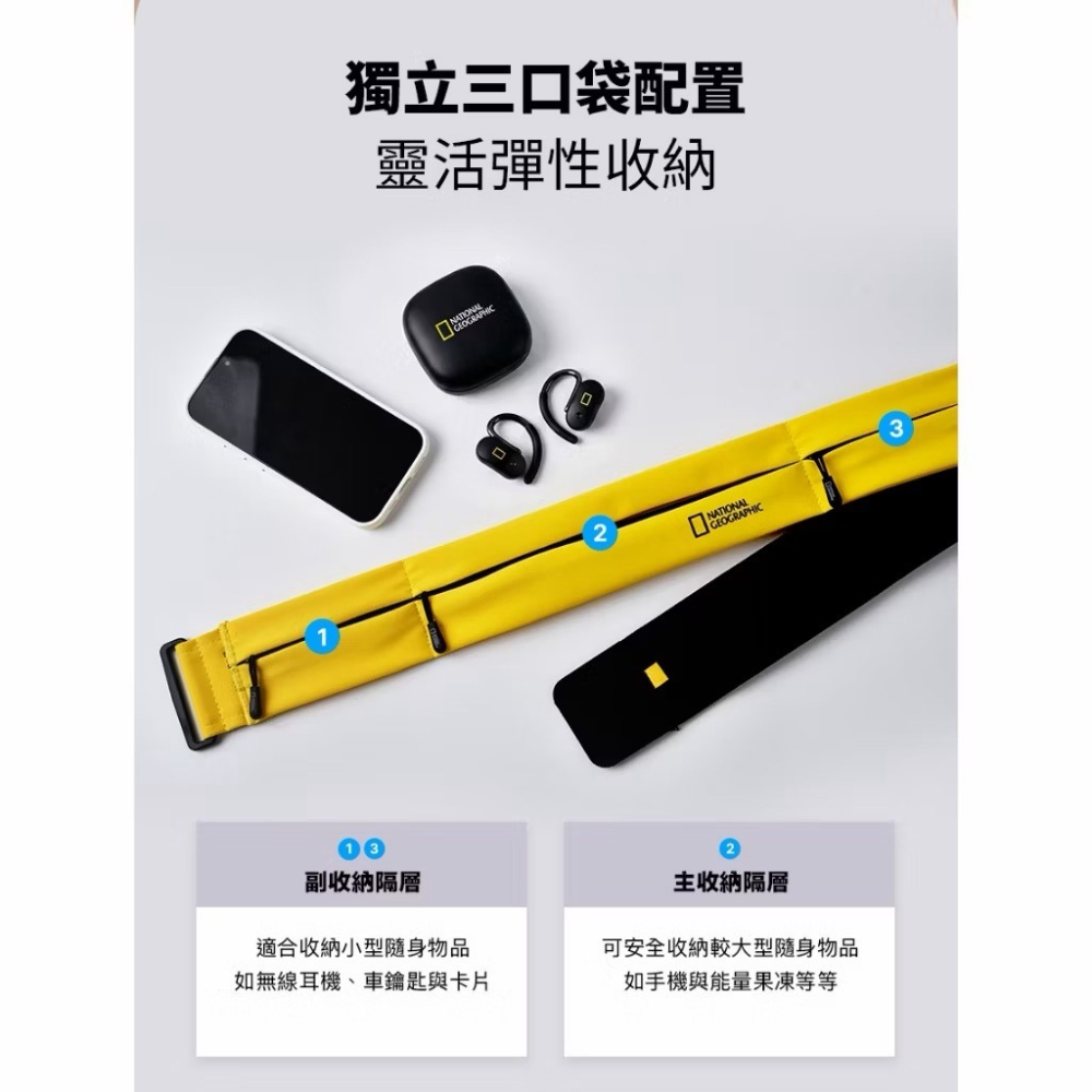 山水之寶｜國家地理NatGeo 輕薄運動腰包慢跑路跑長跑手機腰包 運動必備日常防潑水 Running Belt Slim-細節圖9