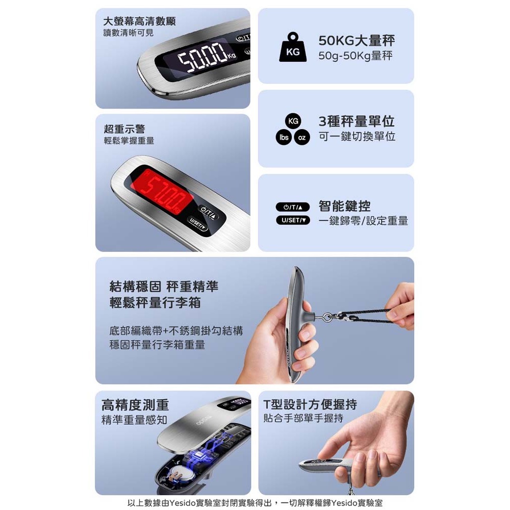 山水之寶｜YESIDO旅行電子行李秤/旅遊必備/旅行秤/手提電子秤/手提秤重/迷你小型手提秤/可秤重範圍50克～50公斤-細節圖7