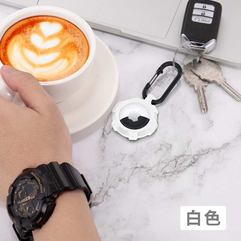 山水之寶｜AirTag 定位追蹤器＆防丟器／簡約碳纖維紋矽膠保護套／一體成形扣環設計／可扣寵物項圈／行李箱書包背包筆電包-細節圖4