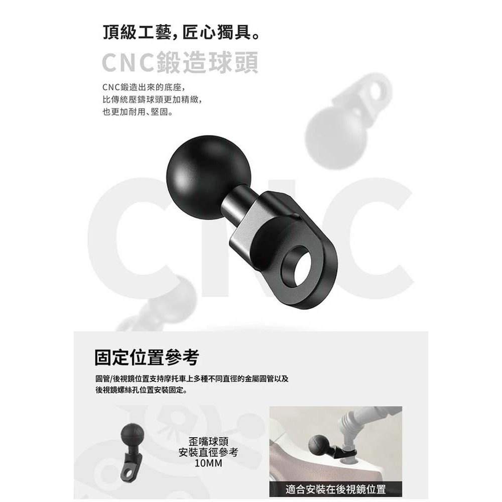 山水之寶｜MILVUS黑鷹 後照鏡座機車手機支架 後視鏡座歪嘴球頭款 防盜減震 ME28贈造型遮陽帽防曬帽防反光手機車架-細節圖7
