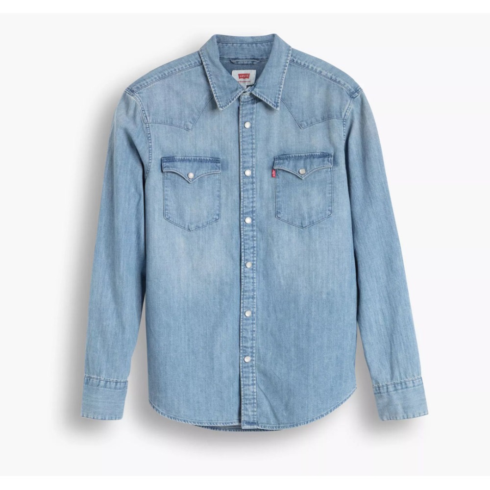 【優惠現貨L號】美國 日本Levi s BARSTOW WESTERN SHIRT 淺藍石洗 百搭牛仔長袖襯衫-細節圖4