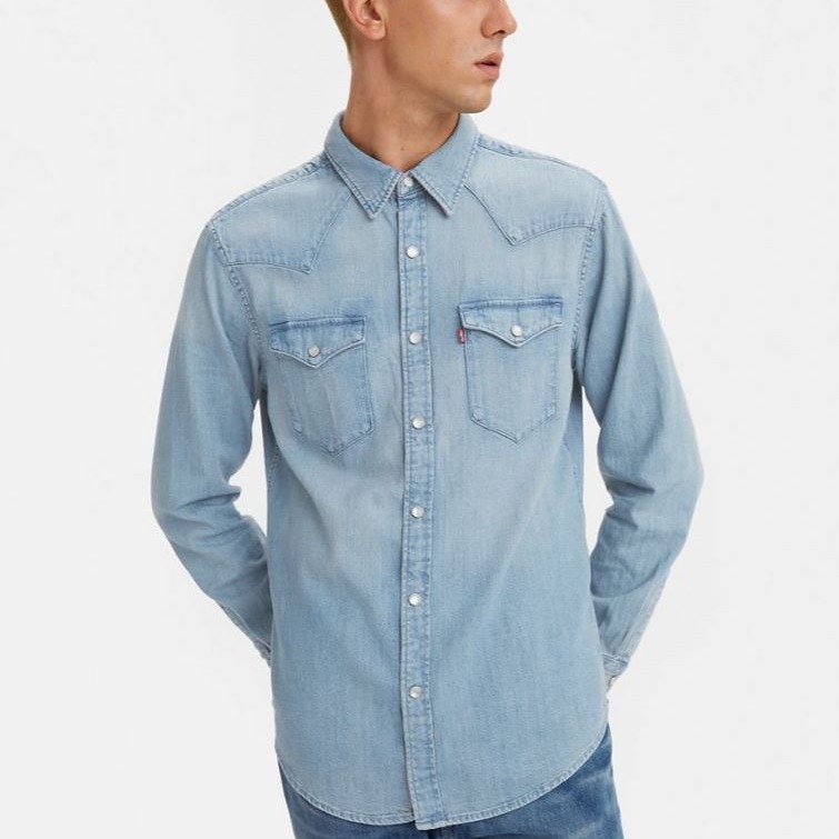 【優惠現貨L號】美國 日本Levi s BARSTOW WESTERN SHIRT 淺藍石洗 百搭牛仔長袖襯衫-細節圖5
