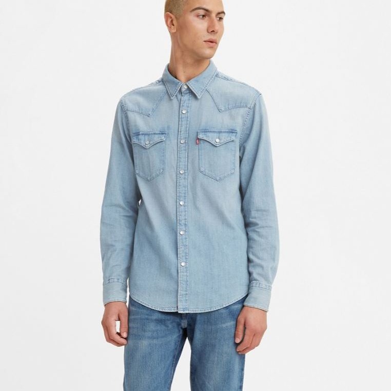 【優惠現貨L號】美國 日本Levi s BARSTOW WESTERN SHIRT 淺藍石洗 百搭牛仔長袖襯衫-細節圖6