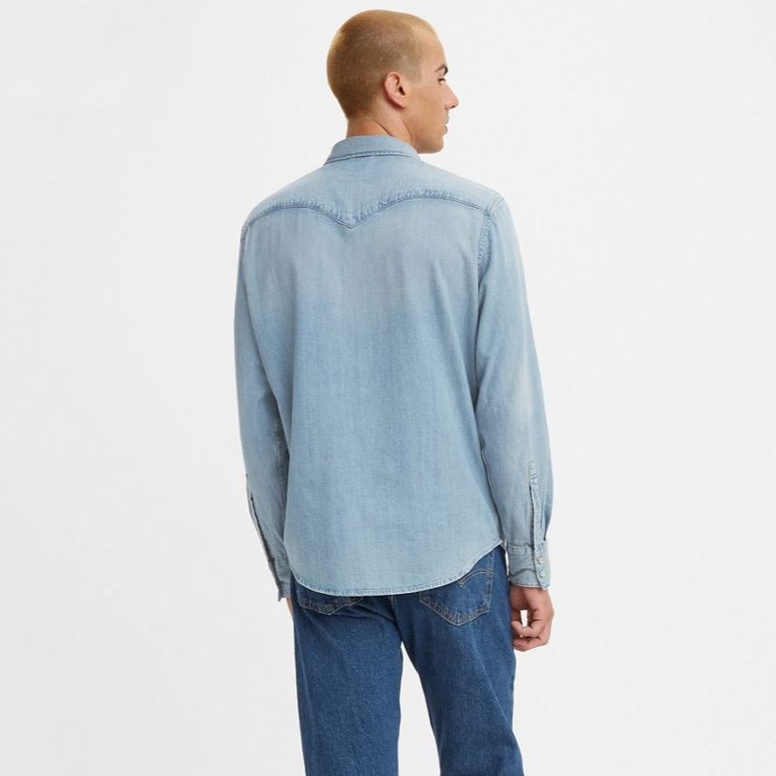 【優惠現貨L號】美國 日本Levi s BARSTOW WESTERN SHIRT 淺藍石洗 百搭牛仔長袖襯衫-細節圖7