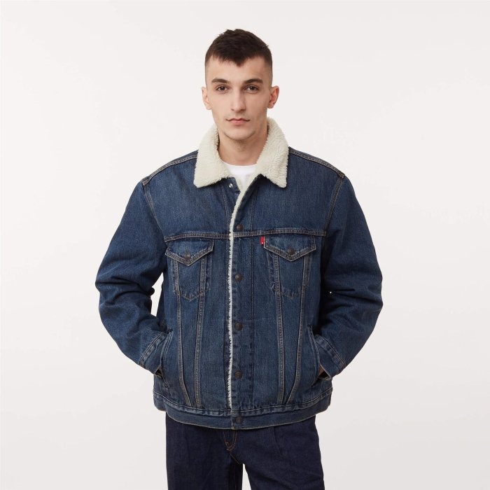 S號現貨【高價版毛毛領】美國LEVIS VINTAGE FIT SHERPA TRUCKER JACKET 深藍牛仔夾克-細節圖2