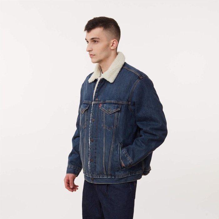 S號現貨【高價版毛毛領】美國LEVIS VINTAGE FIT SHERPA TRUCKER JACKET 深藍牛仔夾克-細節圖3