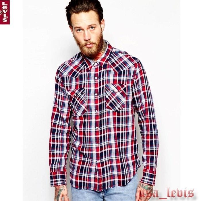 【加厚法蘭絨保暖S號現貨】美國Levi s Sawtooth Western Shirt 藍紅白格紋珍珠釦西部長袖襯衫-細節圖7