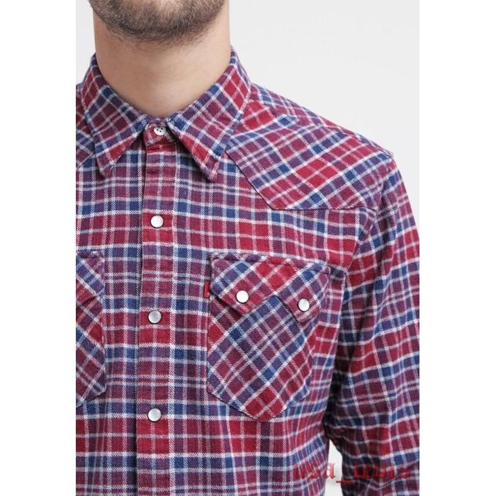 【現貨L號優惠】美國 日本版Levi s Sawtooth Western Shirt 藍白紅格紋珍珠釦西部長袖牛仔襯衫-細節圖3