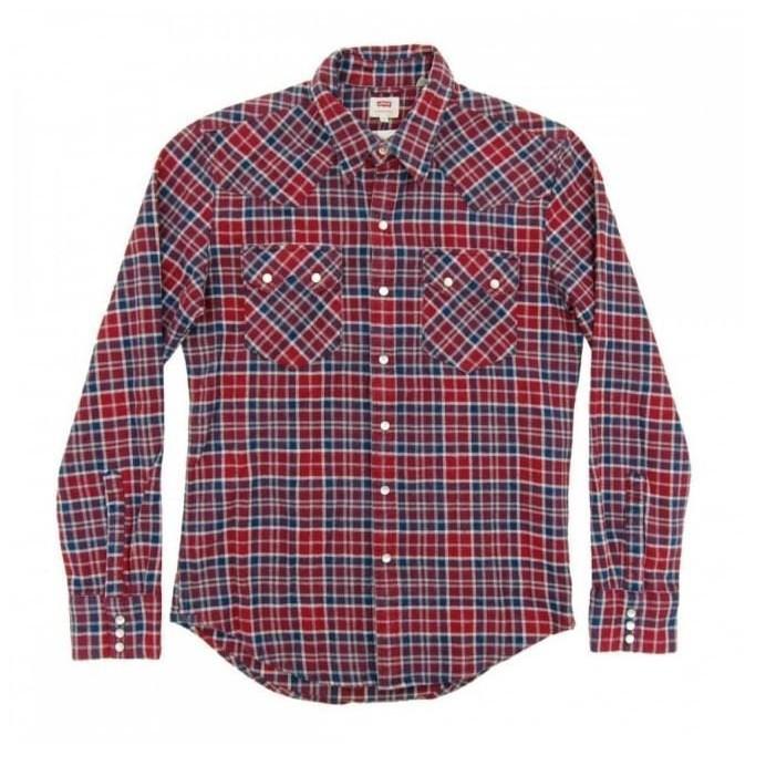 【現貨L號優惠】美國 日本版Levi s Sawtooth Western Shirt 藍白紅格紋珍珠釦西部長袖牛仔襯衫-細節圖4