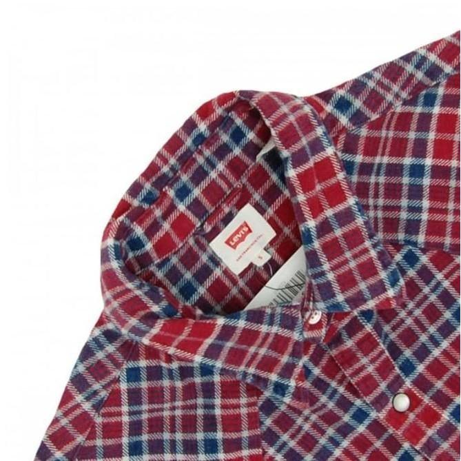 【現貨L號優惠】美國 日本版Levi s Sawtooth Western Shirt 藍白紅格紋珍珠釦西部長袖牛仔襯衫-細節圖7