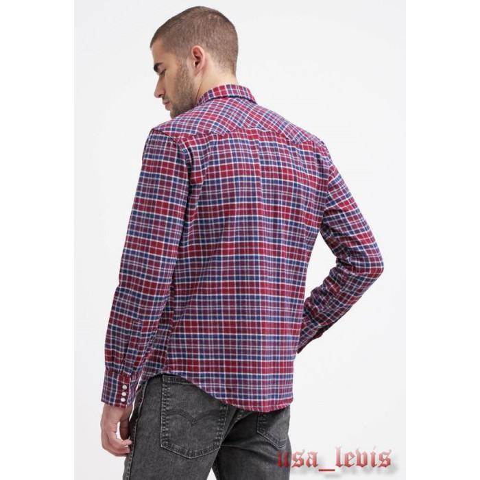 賠售【現貨L號】美國Levi s Sawtooth Western Shirt 法蘭絨 藍白紅格紋珍珠釦西部長袖牛仔襯-細節圖5