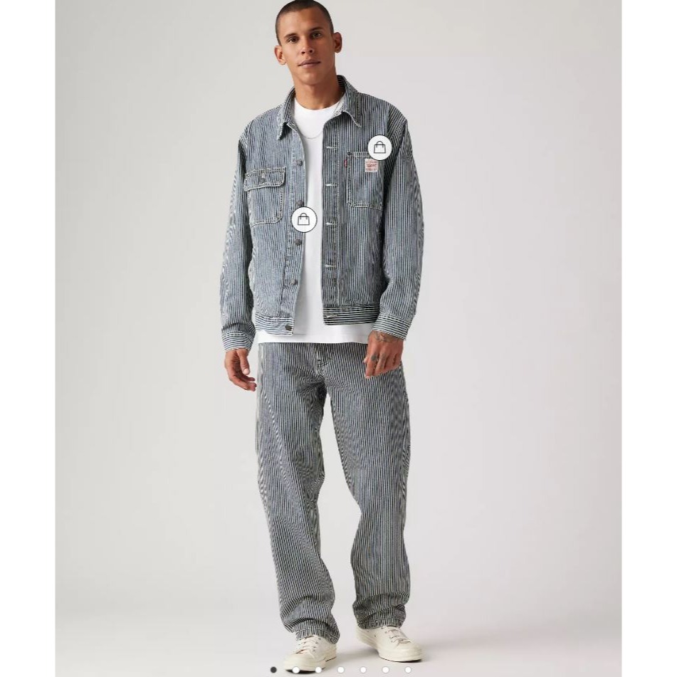 現貨優惠【寬版工作褲32腰】美國 Levi＇s 厚磅 直筒 568 寬版牛仔 工裝褲 牛仔褲 深藍條紋 帆布耐穿-細節圖2