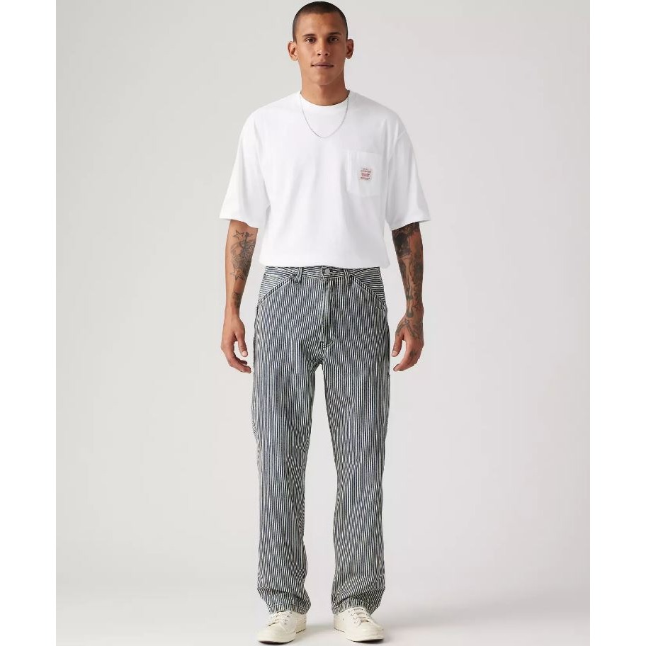 現貨優惠【寬版工作褲32腰】美國 Levi＇s 厚磅 直筒 568 寬版牛仔 工裝褲 牛仔褲 深藍條紋 帆布耐穿-細節圖3