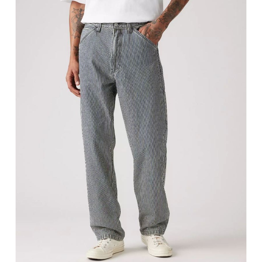 現貨優惠【寬版工作褲32腰】美國 Levi＇s 厚磅 直筒 568 寬版牛仔 工裝褲 牛仔褲 深藍條紋 帆布耐穿-細節圖5