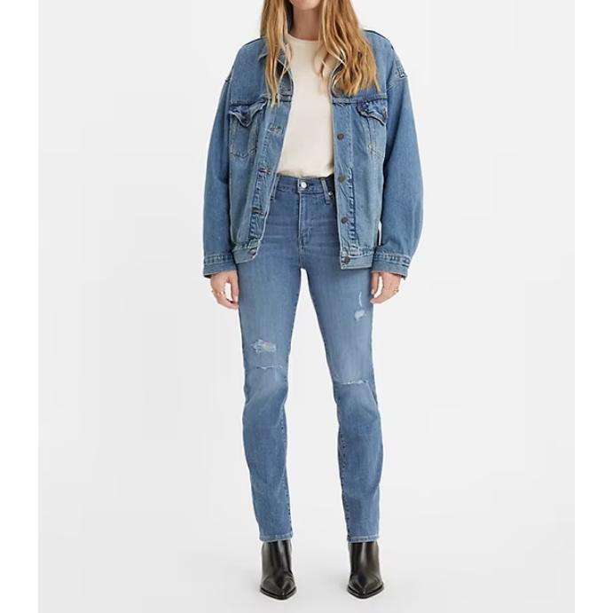 【多色新款24-34腰優惠】美國LEVIS 724 HIGH RISE SLIM 女款 修身直筒丹寧褲 瘦腿 彈性布料-細節圖7