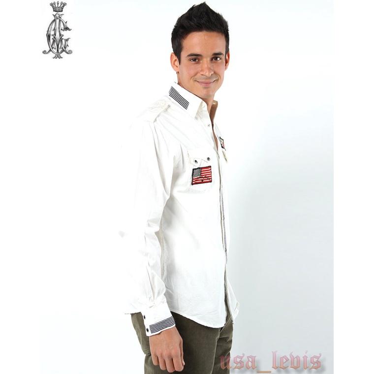 賠售【美國ED HARDY】頂級CA設計師款 賽車 機車 精細刺繡 重機臂章 白色 寶石釦 時尚 長袖襯衫S-XL號現貨-細節圖4