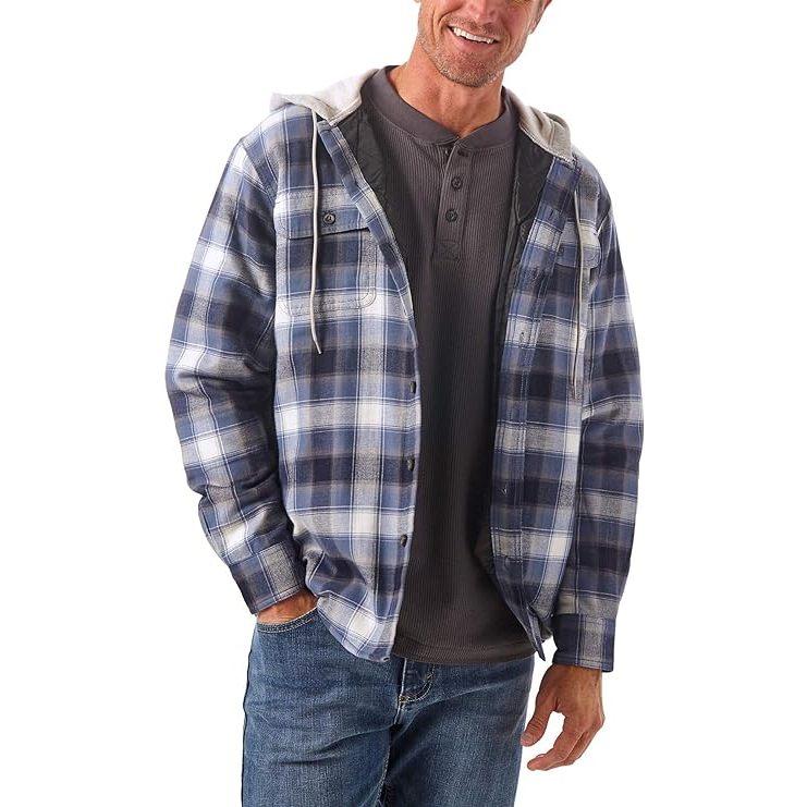 【連帽襯衫S-XXL】美國藍哥 Wrangler HOODED FLANNEL SHIRT 重磅鋪棉裡法蘭絨連帽外套百搭-細節圖3