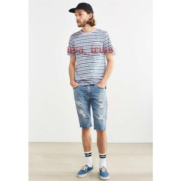 【破壞29-44腰】美國LEVIS 511 SLIM CUT-OFF SHORTS 水洗藍刀割抽鬚破痕窄管牛仔 短褲-細節圖5