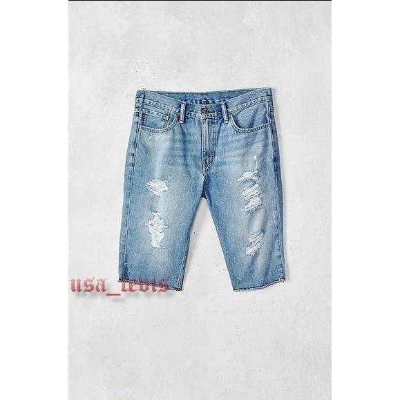 【破壞29-44腰】美國LEVIS 511 SLIM CUT-OFF SHORTS 水洗藍刀割抽鬚破痕窄管牛仔 短褲-細節圖6