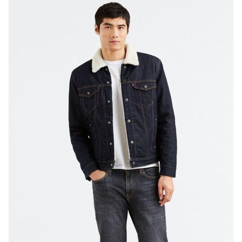 限時優惠【羊絨裡毛領M-XL號】美國LEVI S Sherpa Trucker Jacket 深藍 黑 紅 丹寧牛仔外套-細節圖8