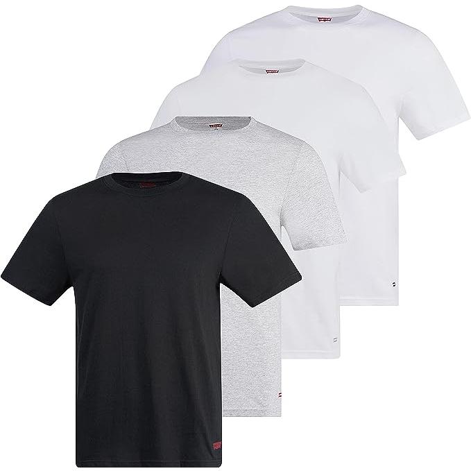 【盒裝四件禮盒組S-2XL大碼短T】美國LEVIS  黑白灰三色 素T/男短袖T桖 男性內衣/純棉/下擺紅旗Logo百搭-細節圖5