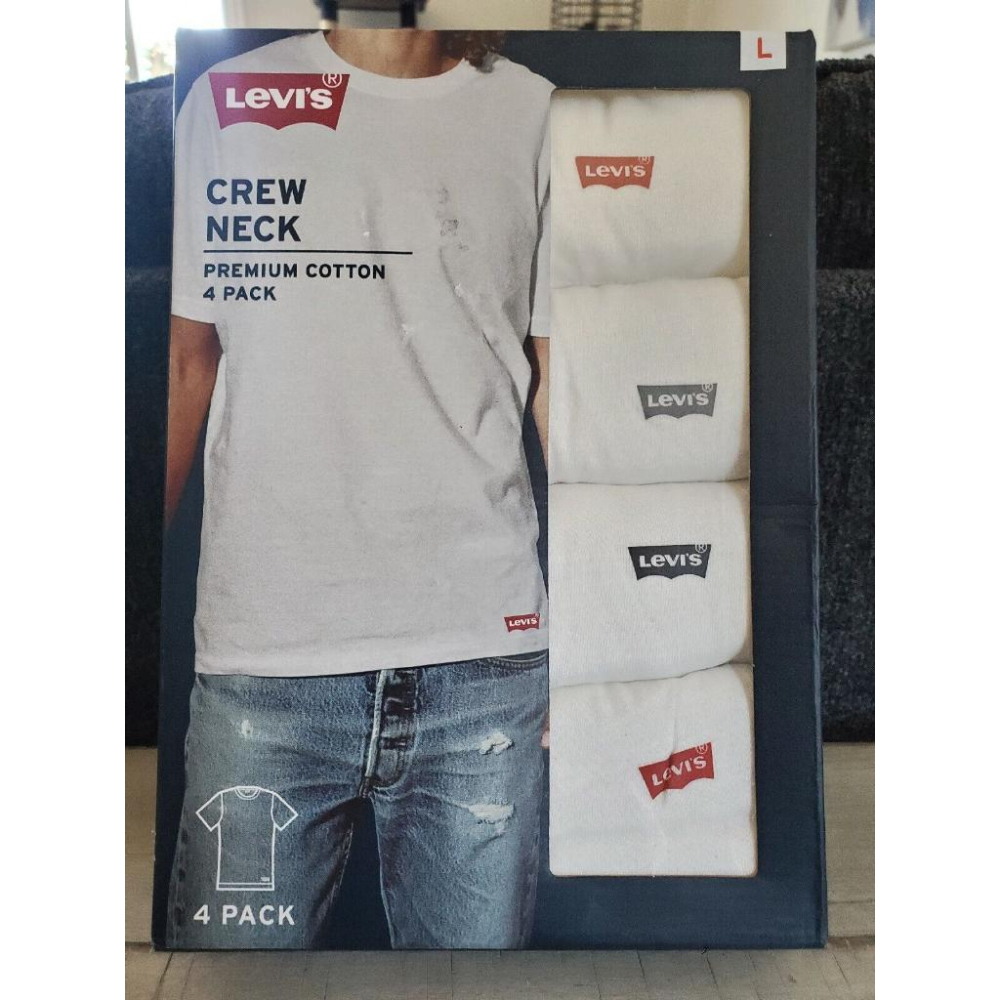 【盒裝四件禮盒組S-2XL大碼短T】美國LEVIS  黑白灰三色 素T/男短袖T桖 男性內衣/純棉/下擺紅旗Logo百搭-細節圖6