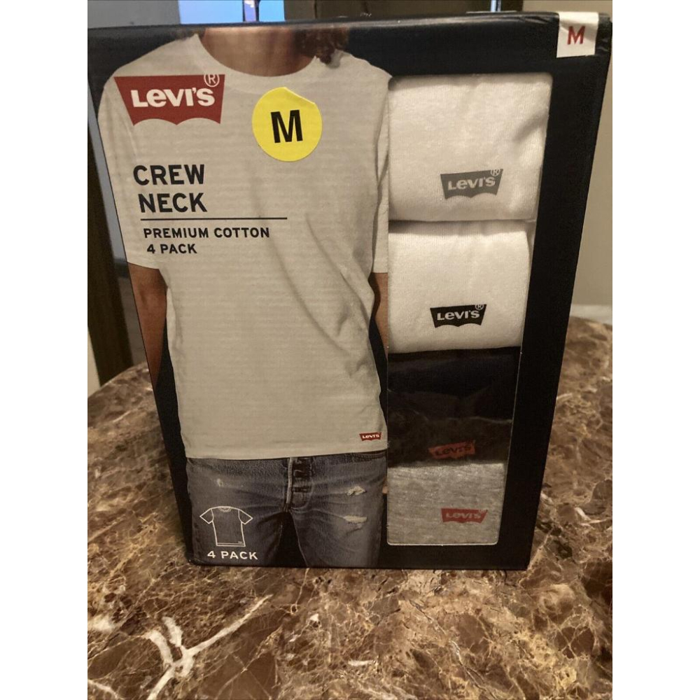 【盒裝四件禮盒組S-2XL大碼短T】美國LEVIS  黑白灰三色 素T/男短袖T桖 男性內衣/純棉/下擺紅旗Logo百搭-細節圖8