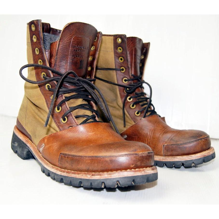 原價破萬賠售【TIMBERLAND】全手工頂級Boot Company Tackhead帆布拼接皮革8吋靴10M-細節圖3