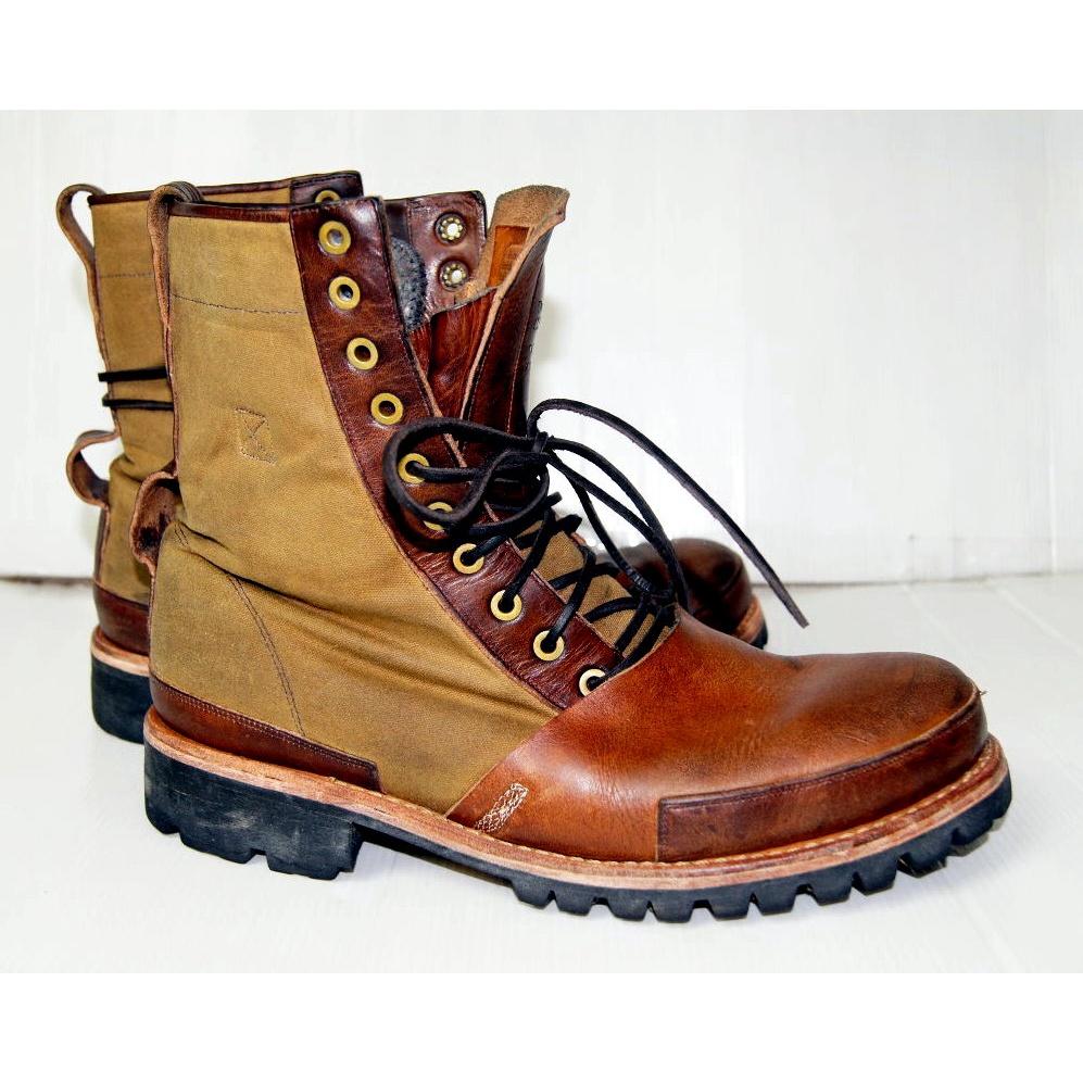 原價破萬賠售【TIMBERLAND】全手工頂級Boot Company Tackhead帆布拼接皮革8吋靴10M-細節圖4