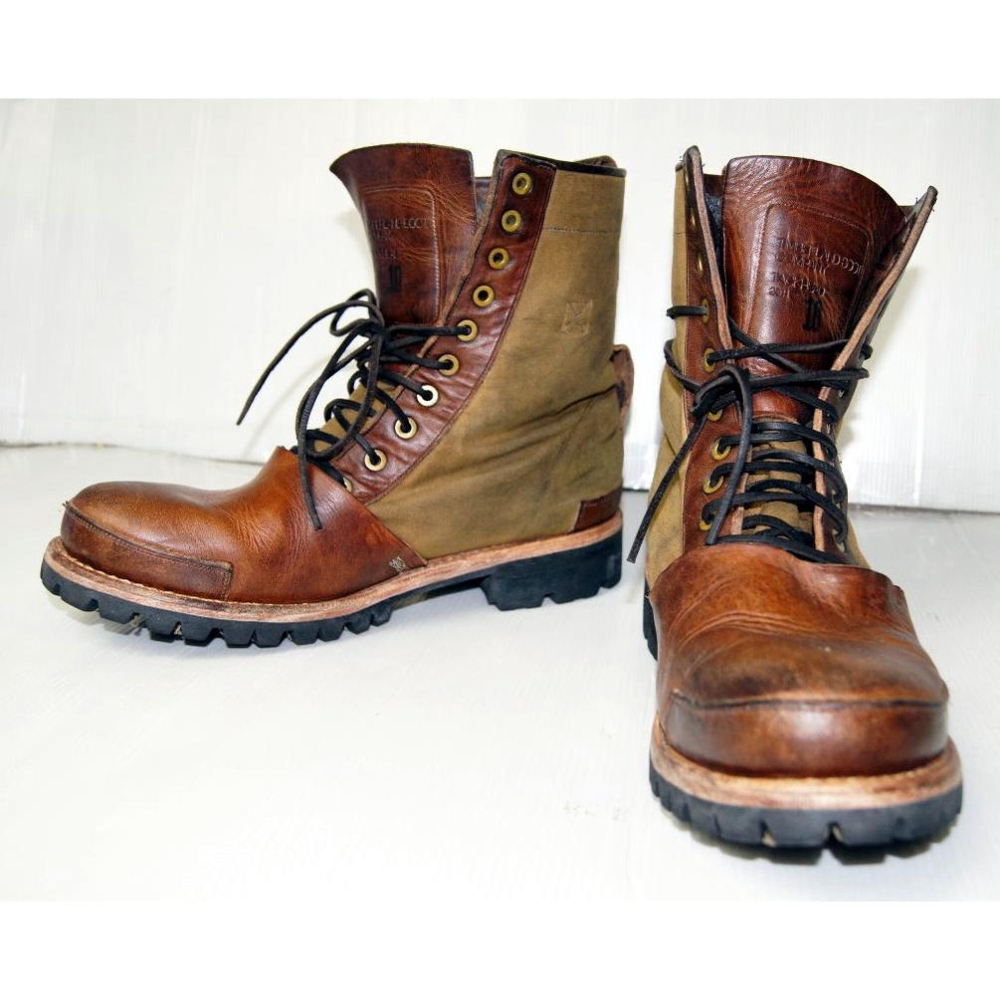 原價破萬賠售【TIMBERLAND】全手工頂級Boot Company Tackhead帆布拼接皮革8吋靴10M-細節圖5