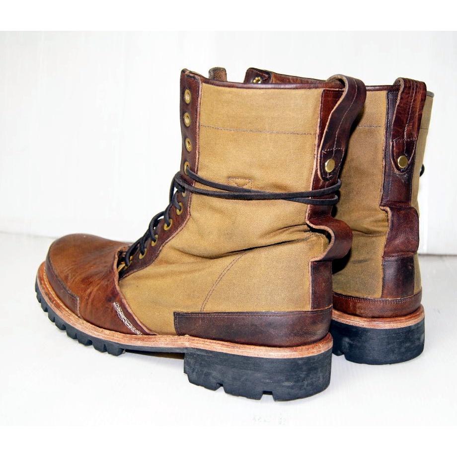 原價破萬賠售【TIMBERLAND】全手工頂級Boot Company Tackhead帆布拼接皮革8吋靴10M-細節圖6