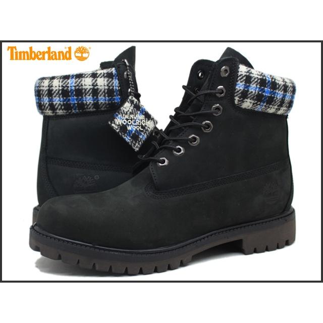 賠售【聯名款】TIMBERLAND WOOLRICH聯名10061黃靴款 羊毛格紋護墊 黑色 經典防水6吋靴 US8M-細節圖3