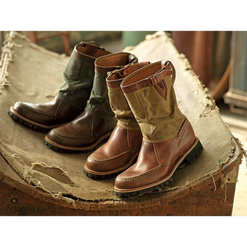 【TIMBERLAND】全手工頂級Boot Company Vibram黃金大底 皮革拼接帆布短靴 套靴 騎士靴9M賠售