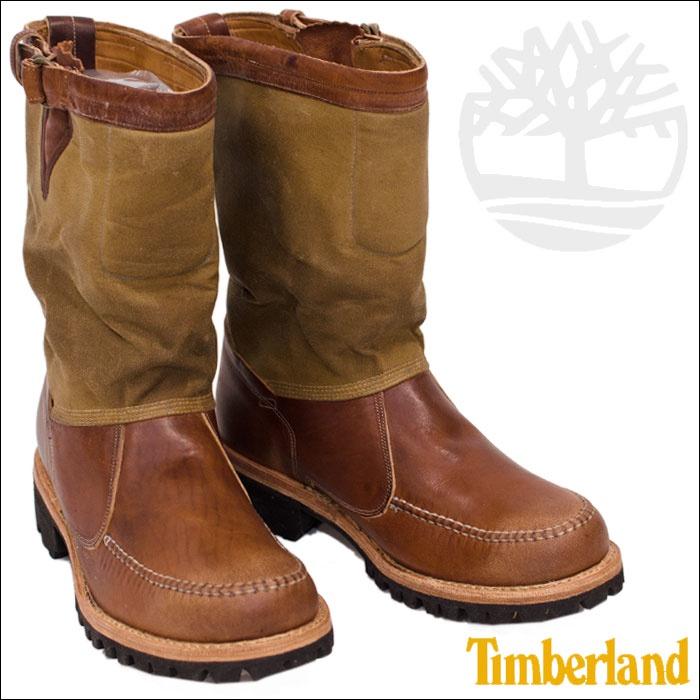 【TIMBERLAND】全手工頂級Boot Company Vibram黃金大底 皮革拼接帆布短靴 套靴 騎士靴9M賠售-細節圖3