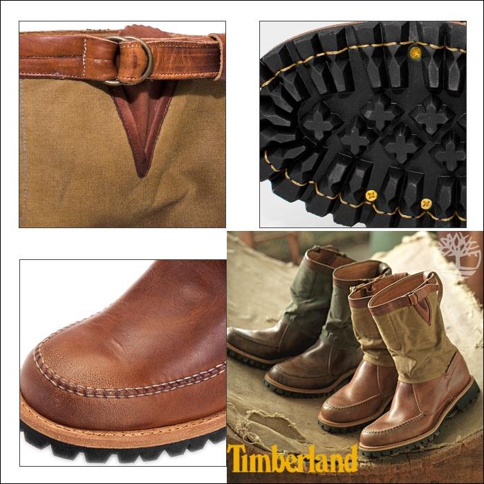 【TIMBERLAND】全手工頂級Boot Company Vibram黃金大底 皮革拼接帆布短靴 套靴 騎士靴9M賠售-細節圖5