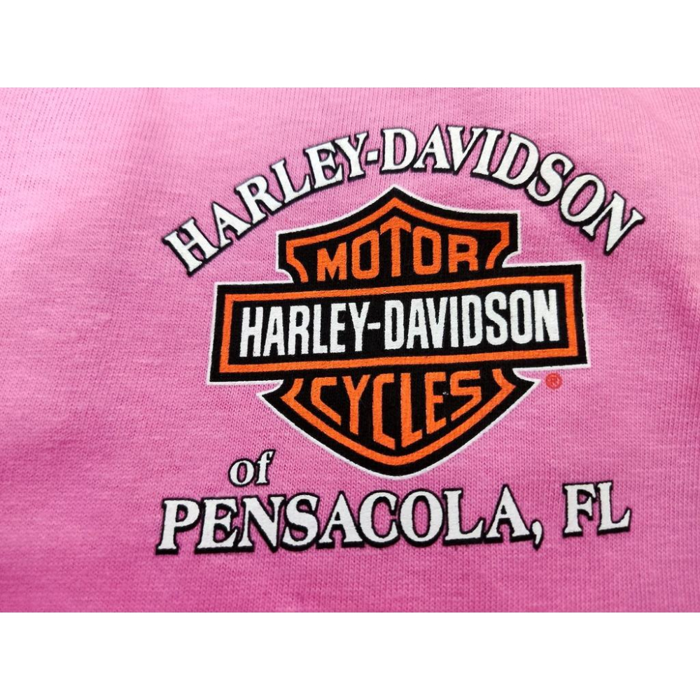 【美國HARLEY-DAVIDSON】哈雷 佛羅里達州 限定版短T 戰鬥機 美式機車 雙面圖案 粉紅色純棉短袖T恤L號-細節圖4