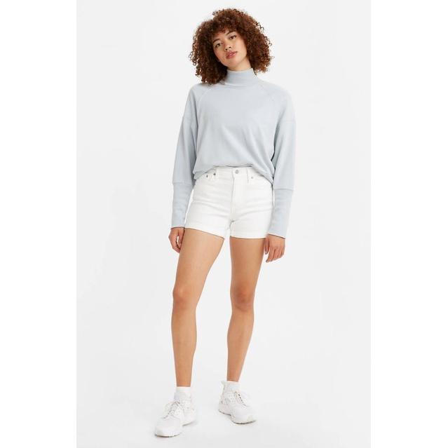 【女款24-34腰優惠】美國LEVI S Mid Length Shorts 白色 黑色 中腰修腿 牛仔短褲 彈性熱褲-細節圖4