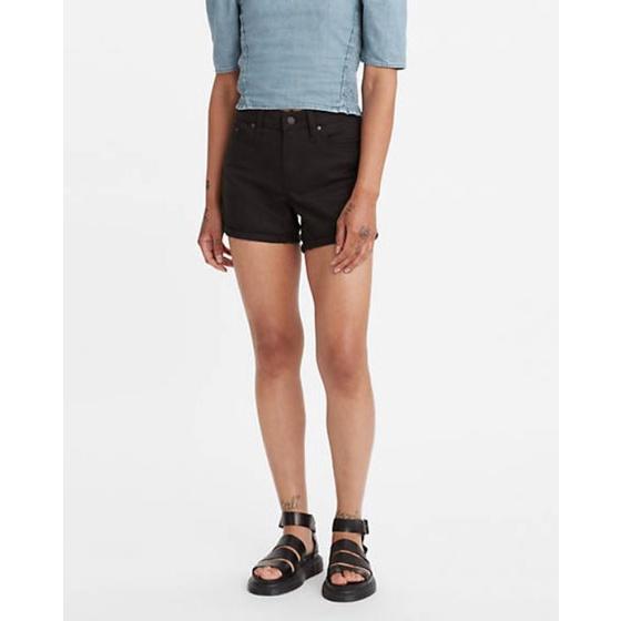 【女款24-34腰優惠】美國LEVI S Mid Length Shorts 白色 黑色 中腰修腿 牛仔短褲 彈性熱褲-細節圖5