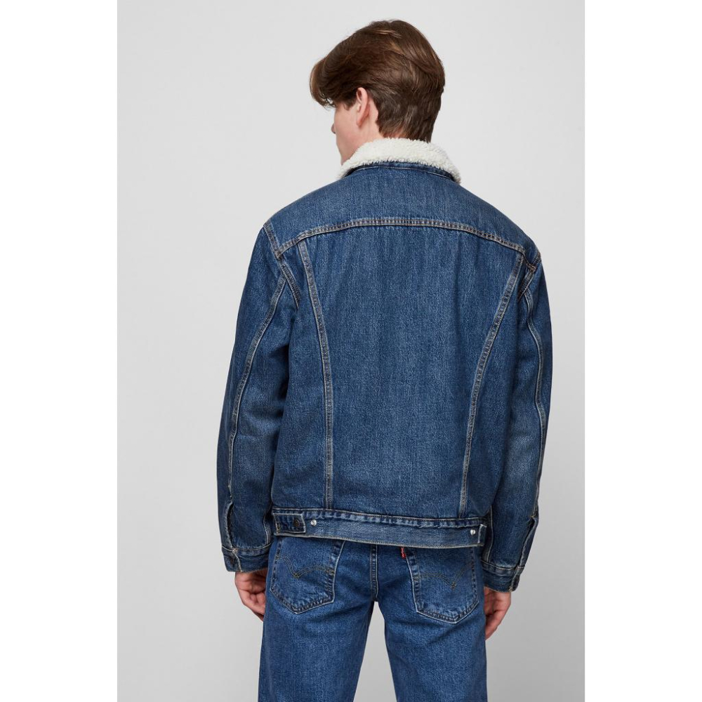 現貨優惠【高價版毛領S=M號鋪棉袖】美國LEVIS Sherpa Trucker Jacket 深藍水洗牛仔外套保暖夾克-細節圖2