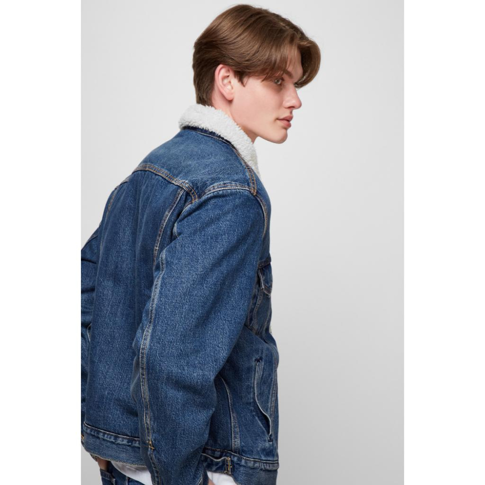 現貨優惠【高價版毛領S=M號鋪棉袖】美國LEVIS Sherpa Trucker Jacket 深藍水洗牛仔外套保暖夾克-細節圖6