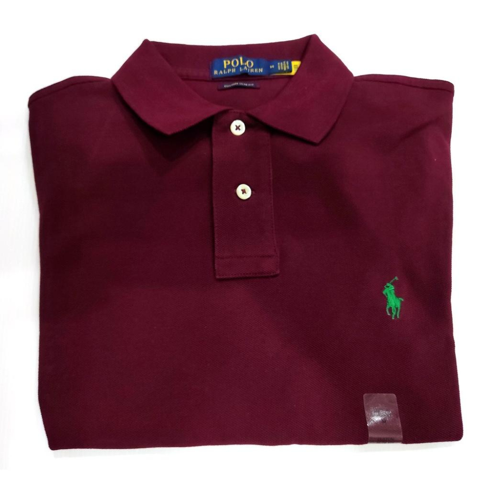 M號賠售【Ralph Lauren】成人版刺繡小馬短袖POLO衫(Custom Fit) 酒紅色素面 短袖 網眼 休閒衫-細節圖5