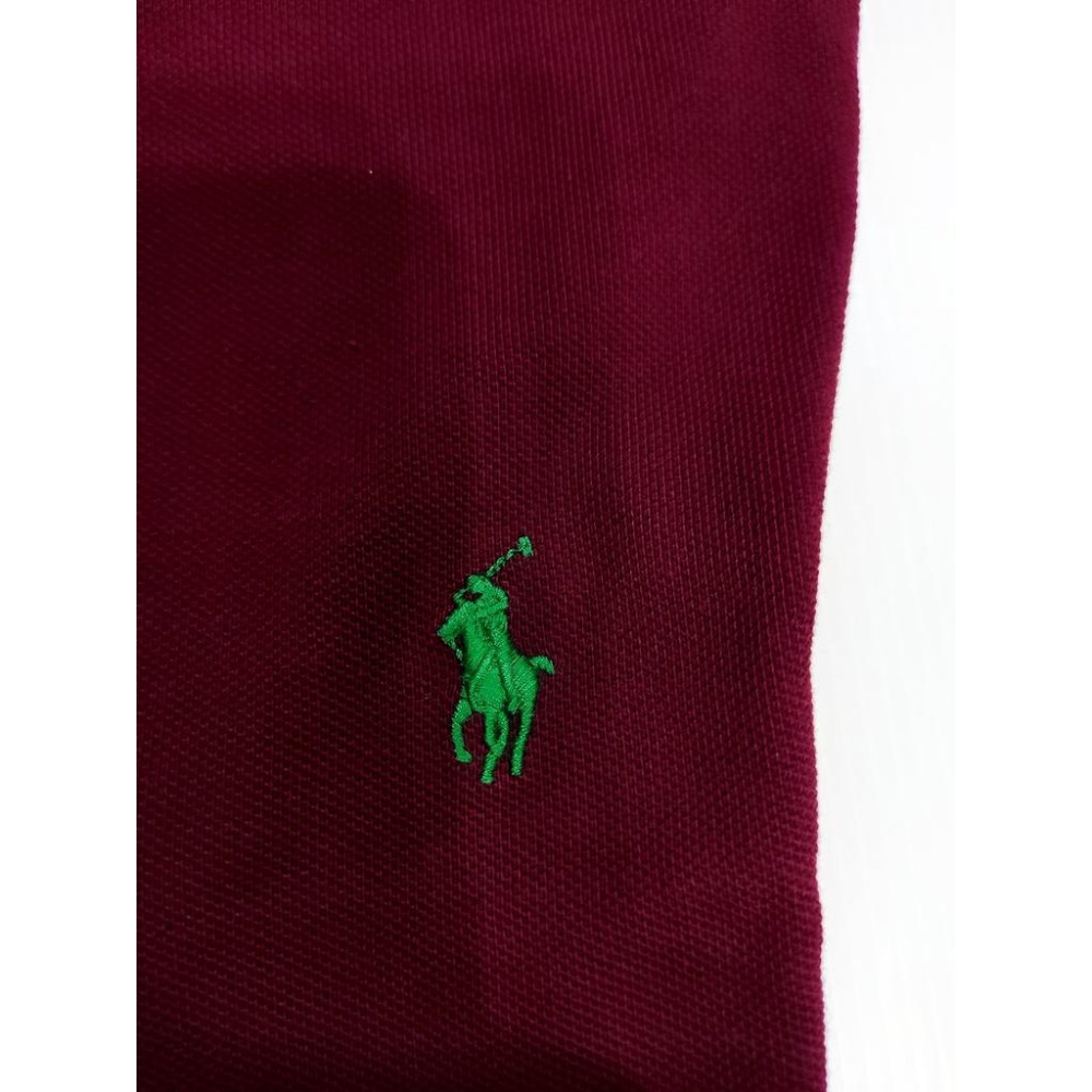 M號賠售【Ralph Lauren】成人版刺繡小馬短袖POLO衫(Custom Fit) 酒紅色素面 短袖 網眼 休閒衫-細節圖7