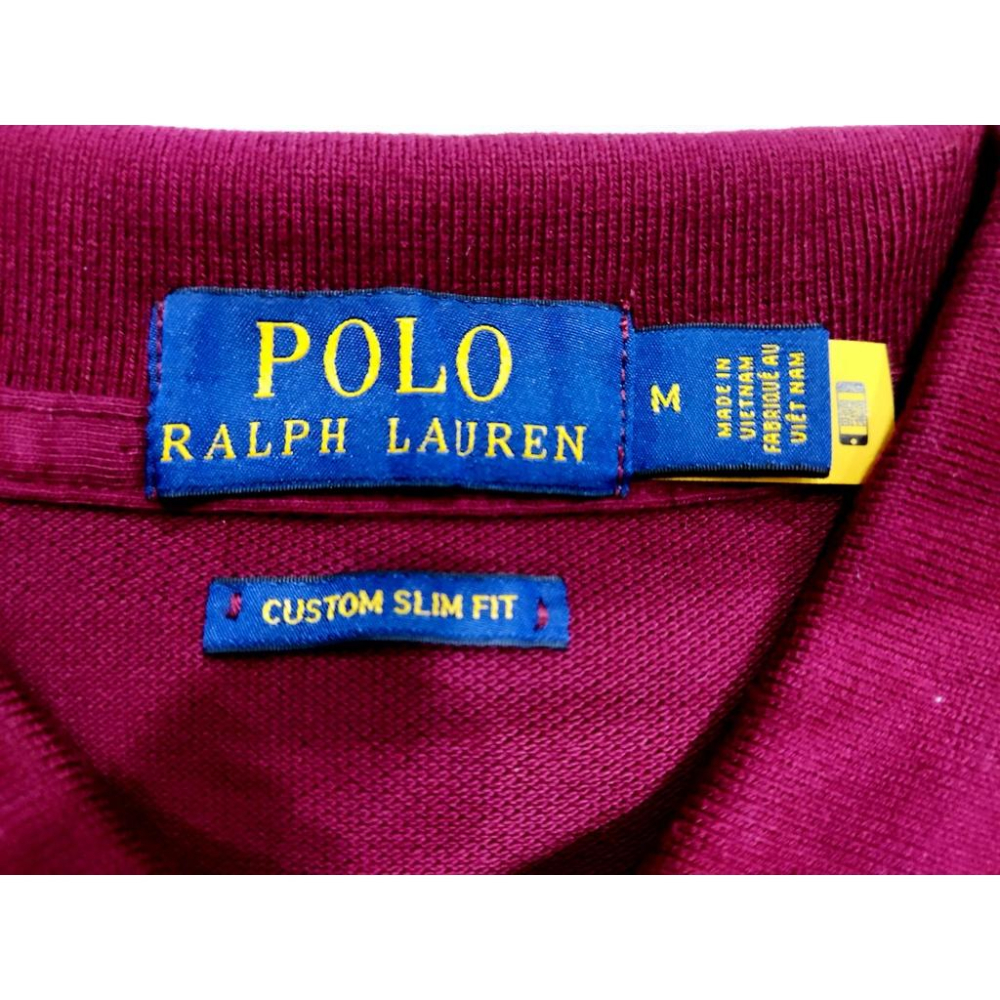 M號賠售【Ralph Lauren】成人版刺繡小馬短袖POLO衫(Custom Fit) 酒紅色素面 短袖 網眼 休閒衫-細節圖8