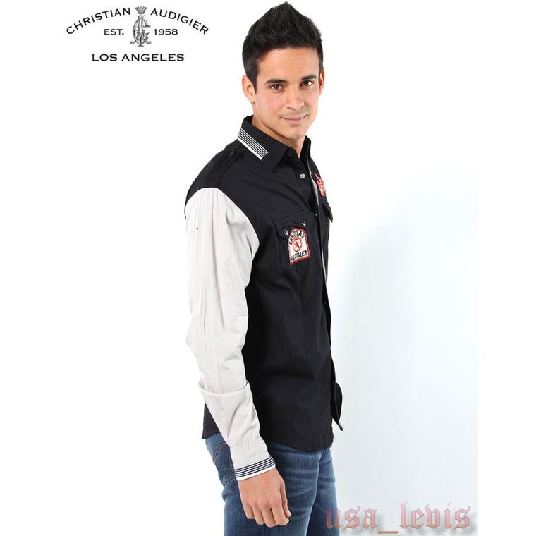 賠售【美國ED HARDY】頂級CA設計師款 賽車 機車 精細刺繡 重機臂章 黑灰色寶石釦 時尚 長袖襯衫S號 L號現貨-細節圖4