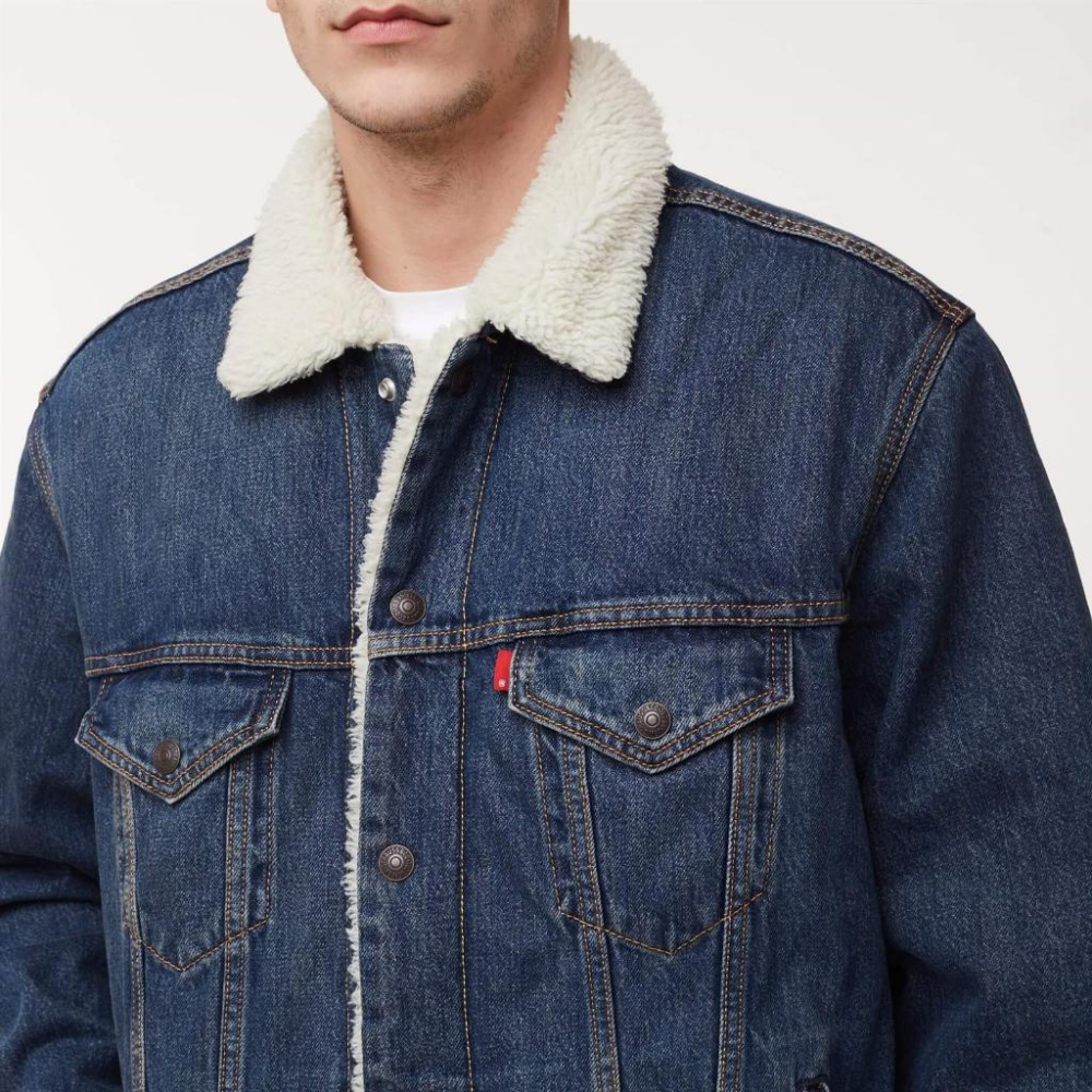 高價版現貨【羊絨裡毛領S號】美國LEVI S Sherpa Trucker Jacket 深藍鋪棉袖牛仔外套保暖夾克M號-細節圖8