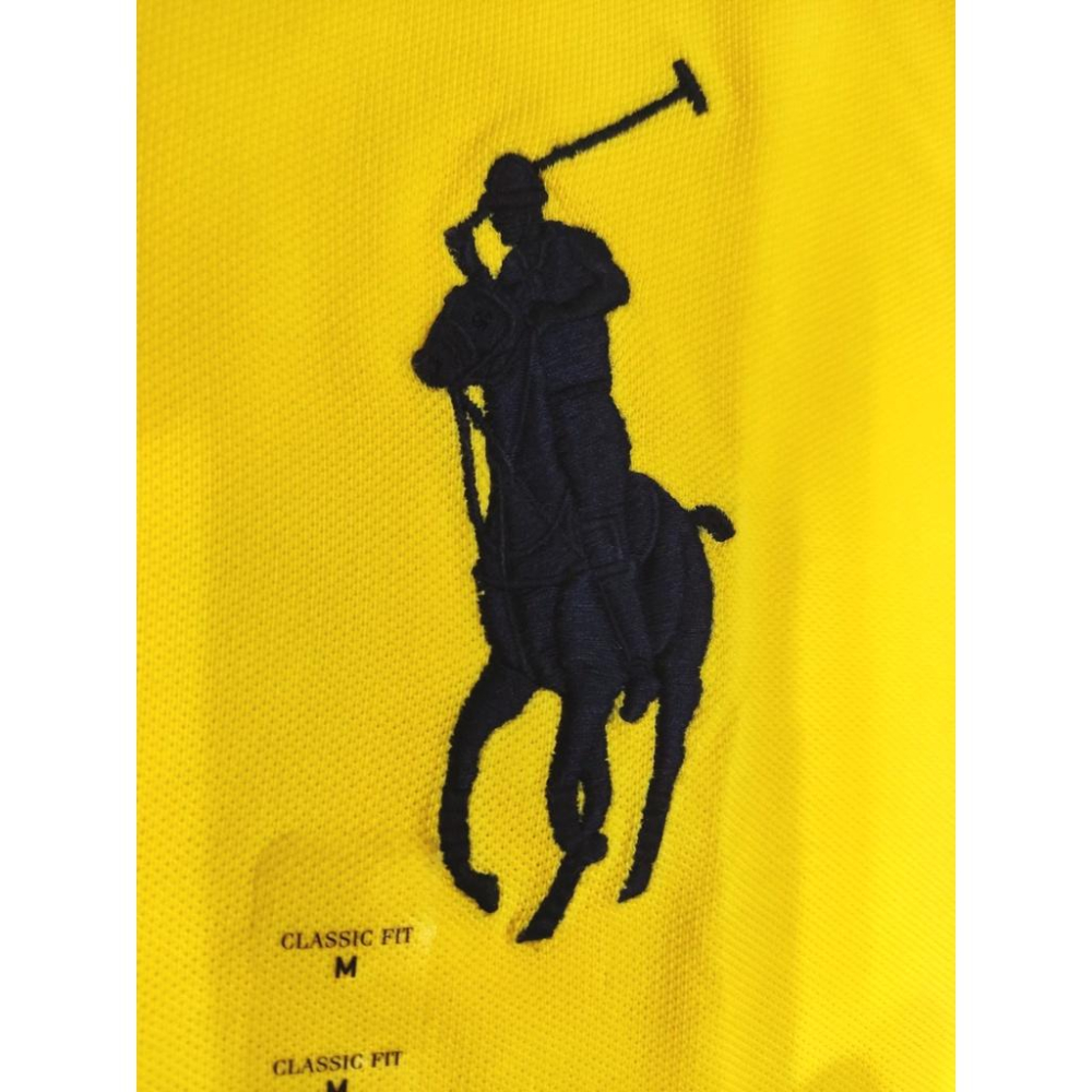 M號賠售【Ralph Lauren】成人版刺繡大馬短袖POLO衫(classic fit) 黃色素面 短袖 網眼 休閒衫-細節圖3