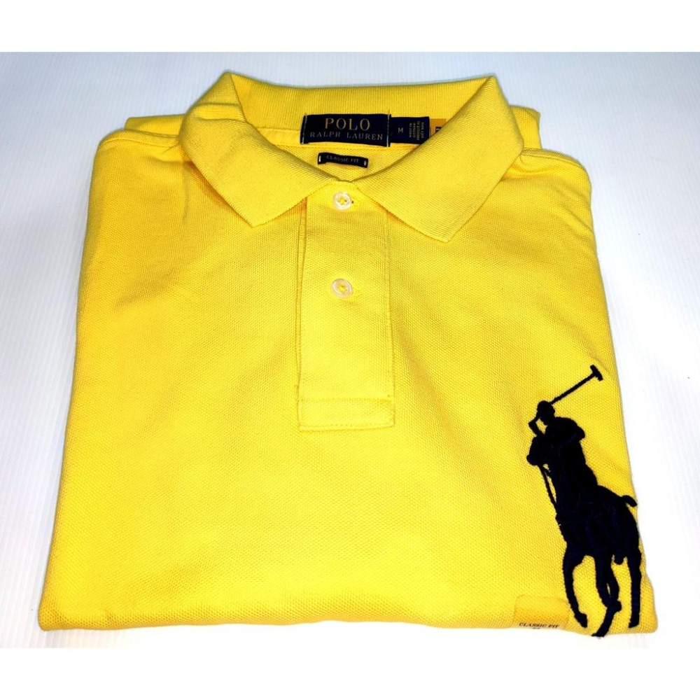 M號賠售【Ralph Lauren】成人版刺繡大馬短袖POLO衫(classic fit) 黃色素面 短袖 網眼 休閒衫-細節圖5