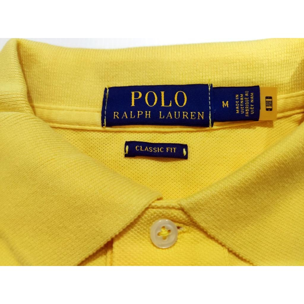 M號賠售【Ralph Lauren】成人版刺繡大馬短袖POLO衫(classic fit) 黃色素面 短袖 網眼 休閒衫-細節圖6