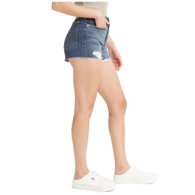 【女款24-34腰優惠】美國LEVI S High Rise Shorts Chelsea 深藍刷破 復古超高腰牛仔短褲-細節圖3